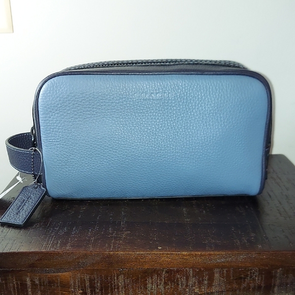 Coach Leather Travel Toiletry Essentials Organizer Dopp Bag Blue #001 - Picture 1 of 16